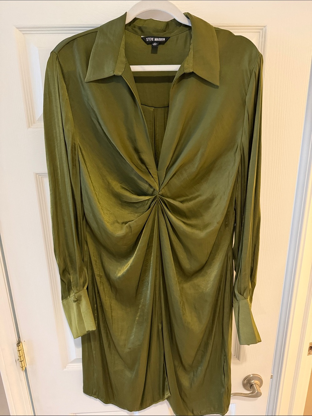 Steve Madden Olive Satin Twist-Front Dress